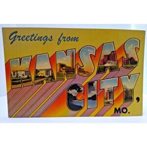 Greetings From Kansas City Missouri Large Big Letter Postcard Linen Vintage MO